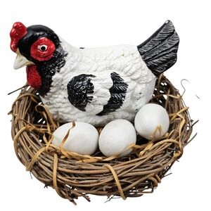 Adorable‎ Chicken Hen Nest Eggs Farmhouse Decor Rustic Figurine